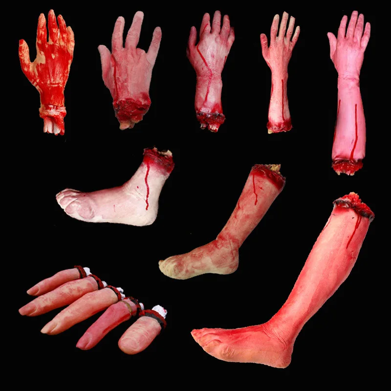 

1pc Halloween Horror Props Fake Bloody Hand Haunted House Party Decoration Scary Hand Finger Leg Foot Brain Heart Halloween Prop