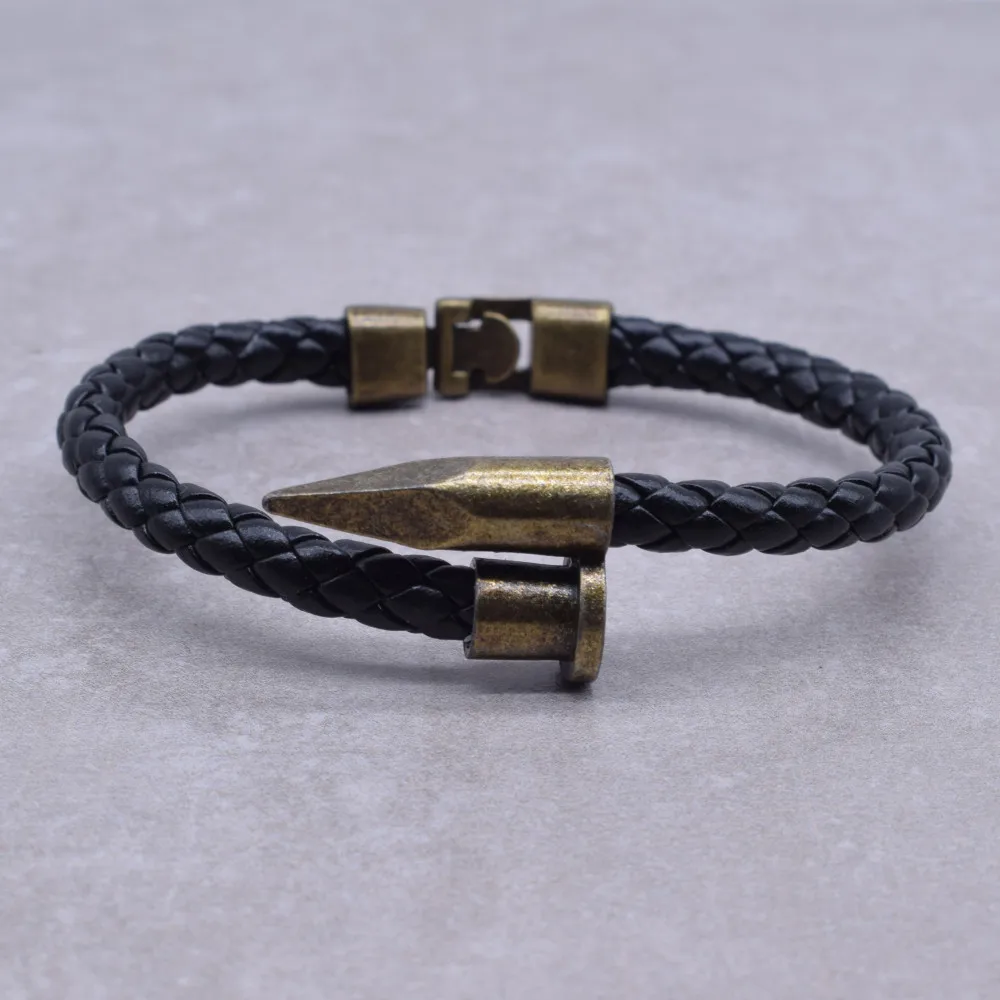 VOQ дизайн ногтей манжеты браслеты сплав браслет для мужчин Jewelry черный и коричневый обмотки веревочный кожаный бласлет повязки Heren