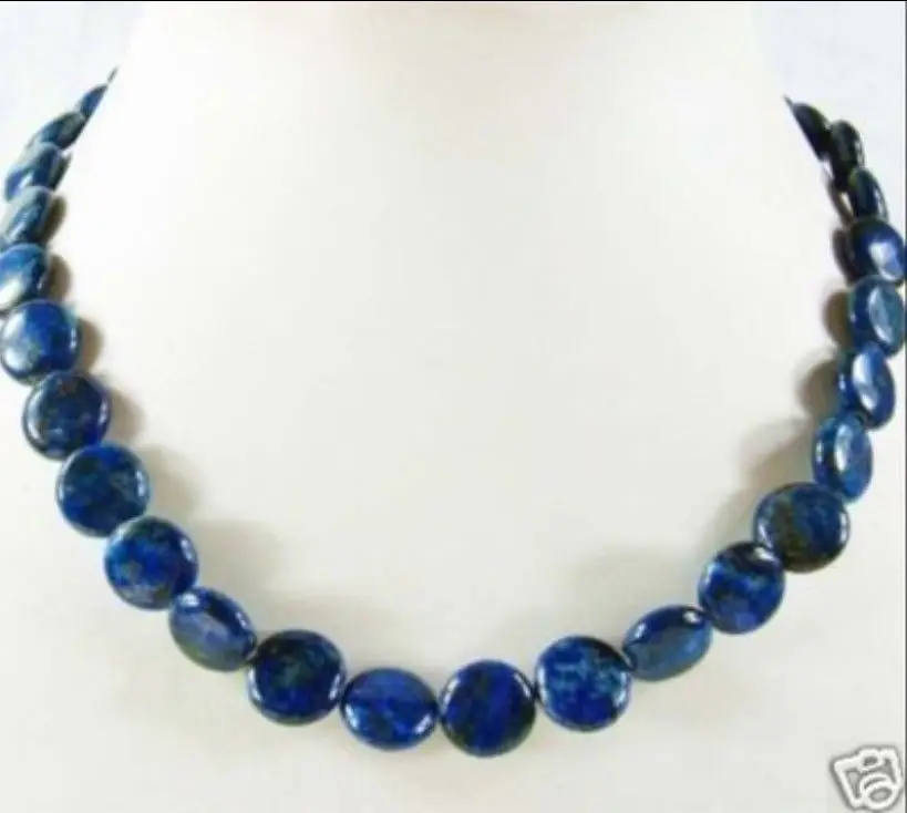 

FREE SHIPPING>> NEW Natural 12mm Lapis Lazuli Coin Beads necklace 18"AAA