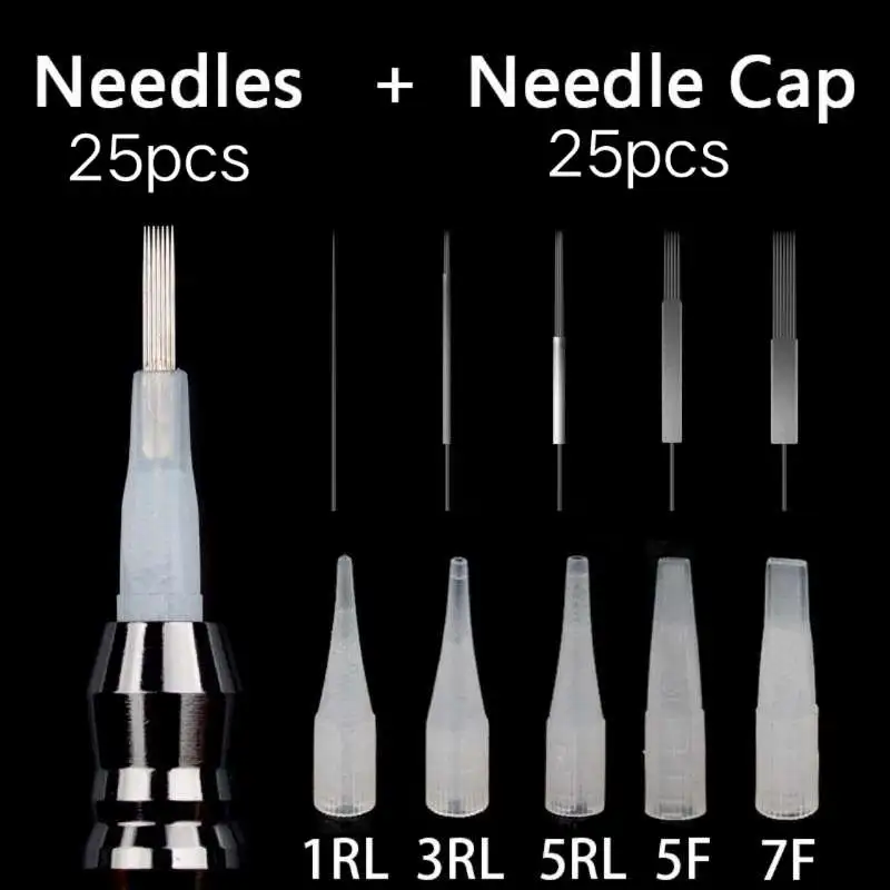 25 шт. 1RL/3RL/5RL/5F иглы и 25 шт. наконечники иглы колпачки для перманентных комплекты косметики для татуажа хорошее качество бровей Губы для татуировки