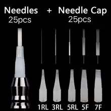 25 шт. 1RL/3RL/5RL/5F иглы и 25 шт. наконечники иглы колпачки для перманентных комплекты косметики для татуажа хорошее качество бровей Губы для татуировки
