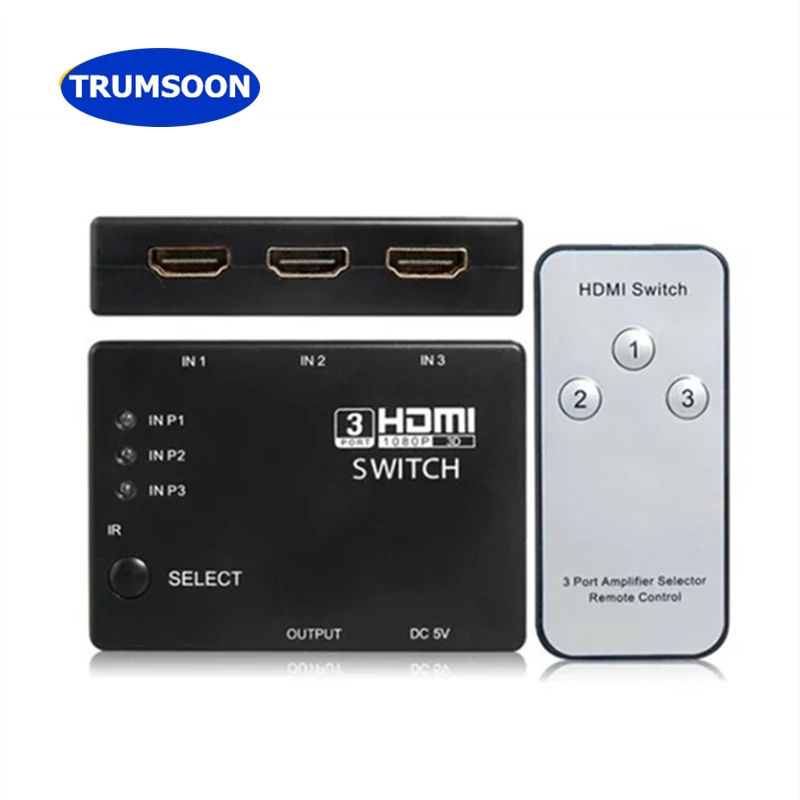 

Trumsoon HDMI HUB HDMI Splitter 3 or 5 Ports switch in 1 1080P 4K HDMI 3X1 5X1 Switcher with IR Remote for HDTV DVD PS3