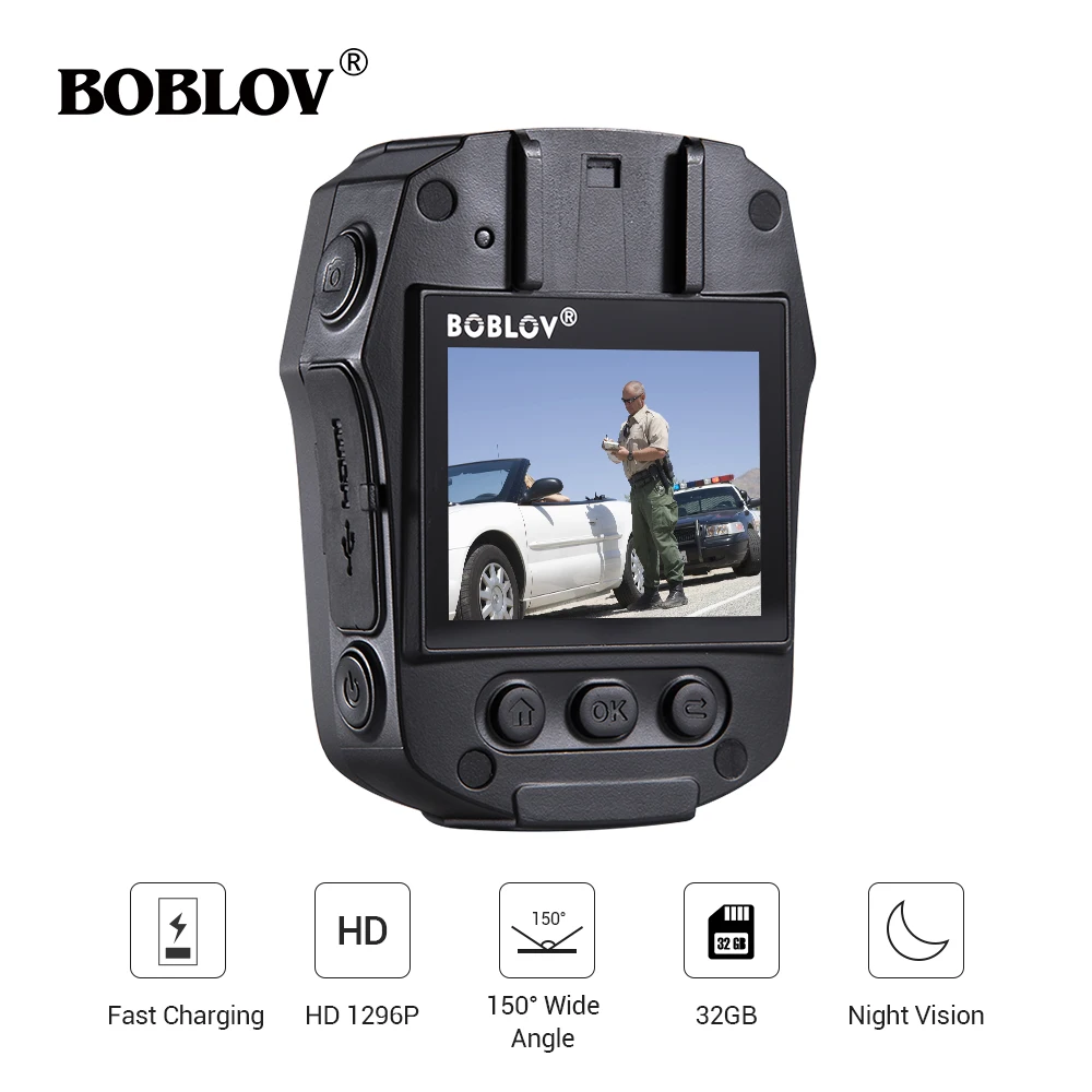 BOBLOV PD50 HD 1296P носимая камера с ИК ночным видением 32GB / 64GB карманная полицейская камера безопасности- видеорегистратор