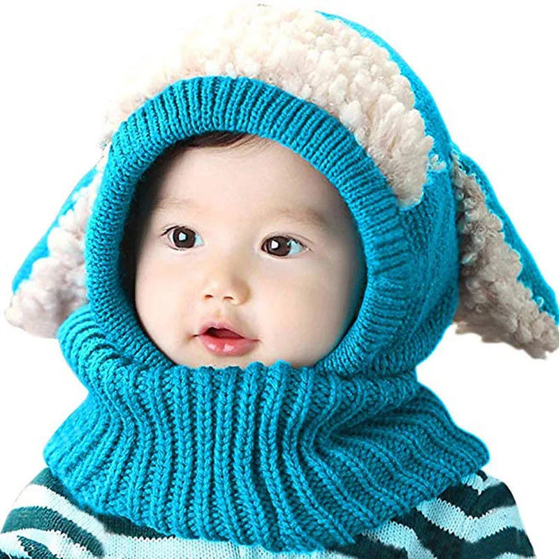 Зимняя шапочка унисекс с милыми ушками для новорожденных мальчиков и девочек; детская шапка с капюшоном; вязаная шерстяная теплая однотонная шапка для малышей