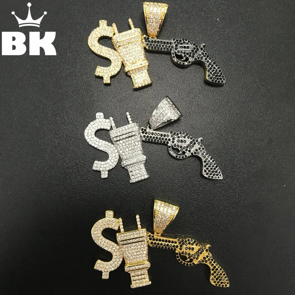 BLING KING мужские $ Dollar электрическая вилка для пистолета CZ кулон Блестящий микро