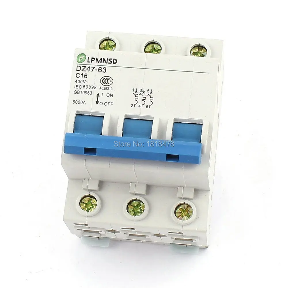 DZ47-3P AC400V 10A 16A 20A 25A 32A 40A 50A 63A 6000A выключатель цепи с креплением на DIN-рейке |
