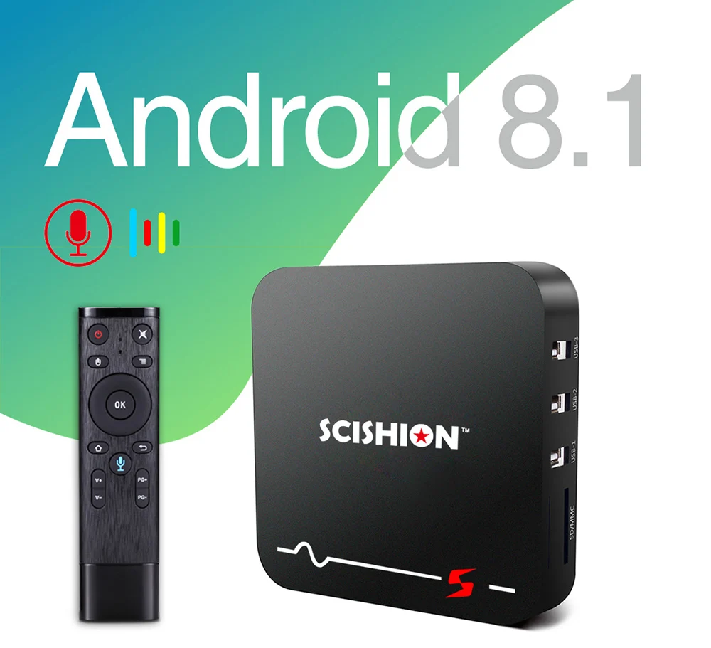 

SCISHION Model S TV Box RK3229 Android 8.1 2GB RAM 16GB ROM 2.4G WiFi 100Mbps Smart TV BOX With Voice Remote PK Scishion V88 X96