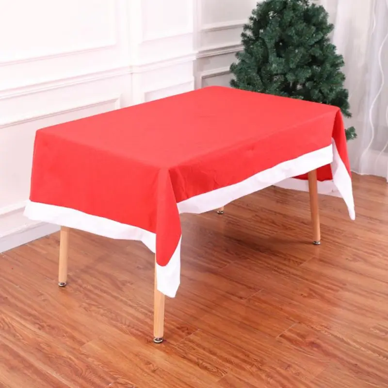 New Year Tablecloth Decoration Solid Color Long Red Christmas Tablecloth Christmas Supplies Cloth