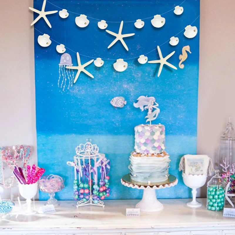 

3M Mermaid Party Starfish Shell Shaped Banner for Sea Theme Party Birthday Hanging Garland Decoration Wedding Background Decor 8