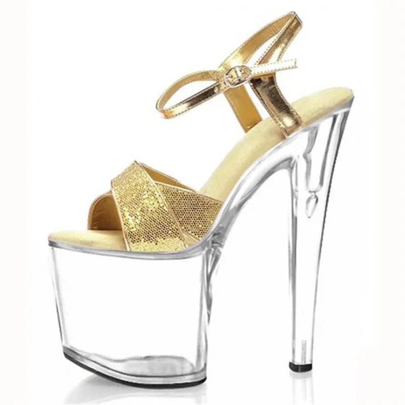 

Glitter bright look sexy sandals necessary 17 cm thick bottom heels catwalk shows interest colourful shoes