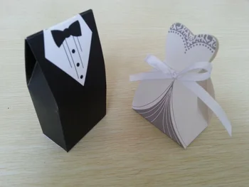 

50 Pcs Stripe Bride and Groom Wedding Favor Boxes Gift Box Candy Box Wedding Party Supplies