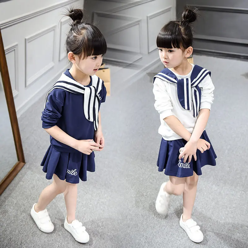 

2018 hot selling spring new girls cotton quality comfort college Fan Haijun wind sweater + short skirt two suit baby clothing