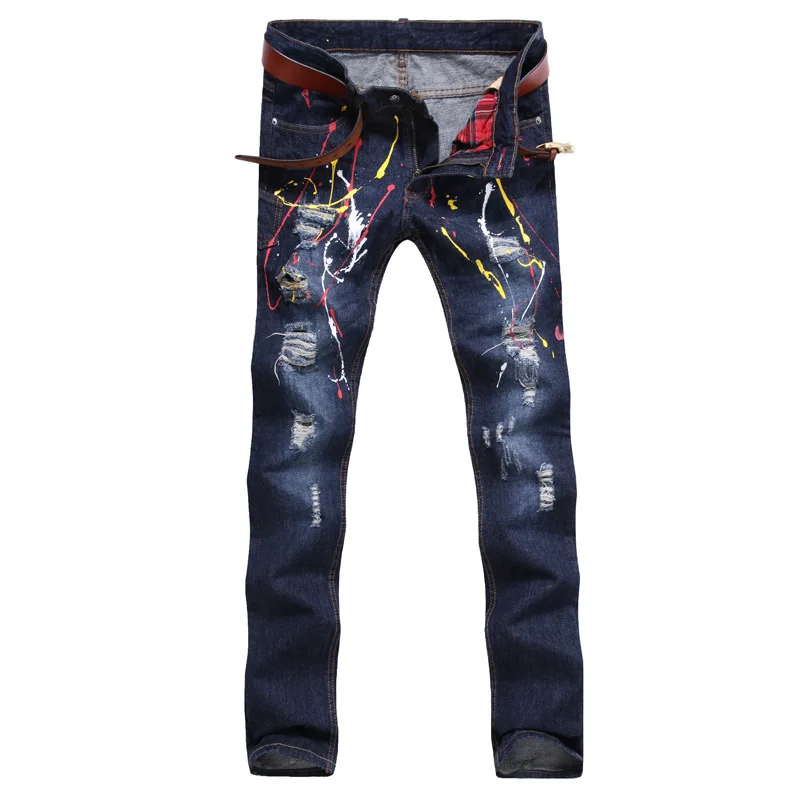 Men s Clothing Famous Brand Painting Straight Jean Meth Cotton Designer Denim Pants Men Regular Ripped