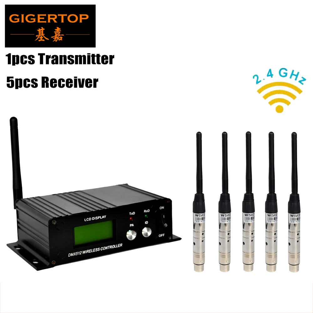 

Freeshipping 1pcs 2.4G Wireless DMX transmitter + 5pcs 2.4Ghz DMX Receiver, LED Lighting DMX 512 controller Good Quality