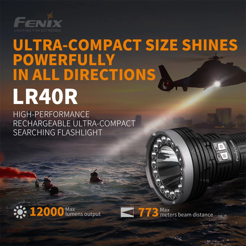 

12000 Lumens Fenix LR40R High-performance Rechargeable Ultra-compact Searching Flashlight with Li-ion Battery Pack