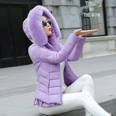2018 New Fashion Women Winter Coat Hooded Thickening Long sleeve Jacket Larger Fur Collar Cotton Padded Jackets and Coats Female