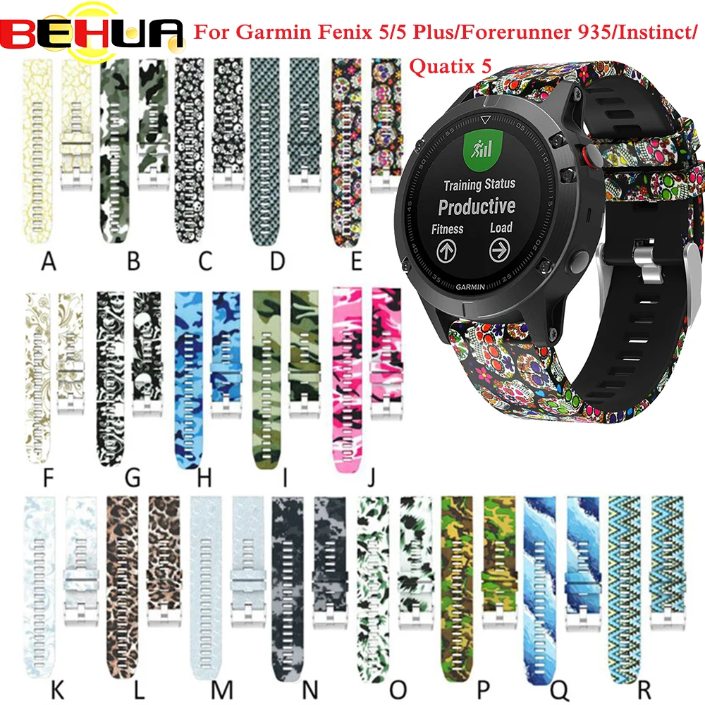 

22mm Wrist Band Strap for Garmin Fenix 5 forerunner 935 GPS Smart Watch Printed Sports Silicone Watchband with Quick Release