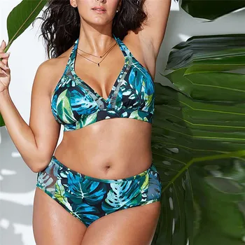 

2019 Bohemia Print Two Piece Plus Size Biquini Women's Bikini Solid Set Swimsuit Filled Bra Swimwear Beachwear #0123 A#487