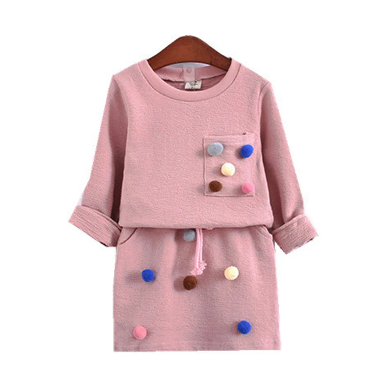 Комплекты одежды для маленьких девочек, весенний корейский Повседневный Топ с длинными рукавами для маленьких девочек+ юбка, 2 предмета, осеннее платье принцессы для детей - Цвет: XC066 pink