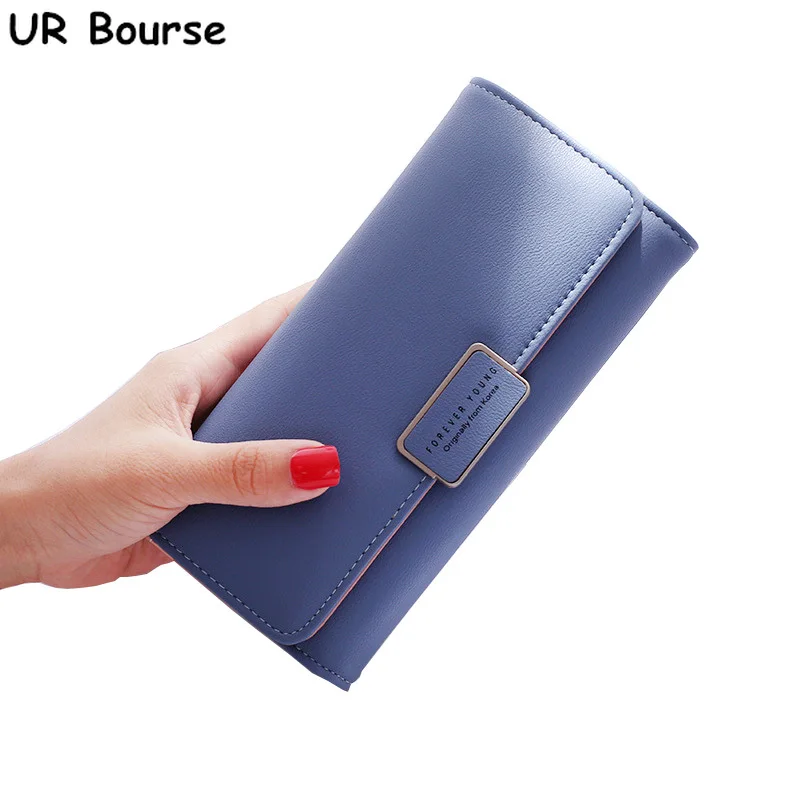 

UR BOURSE New Women's Pu Leather Long Wallet Ladies Simple Coin Purse Female Large Capacity Multi-card Buckle Clutch Card Holder
