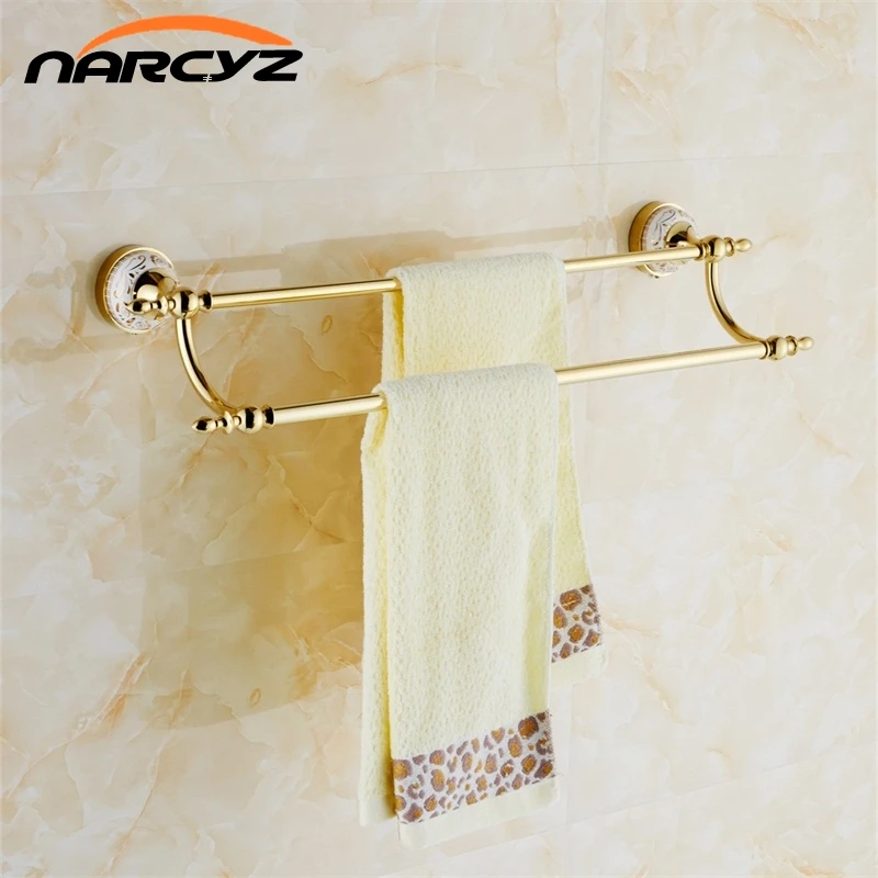 Buy Wall Mounted Gold Towel Bars Bathroom Double Towel