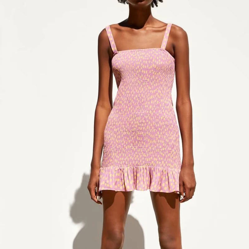 

Summer dress fashion pink dress women off shoulder sexy dress sling women clothes 2019 printing halter dress vestidos