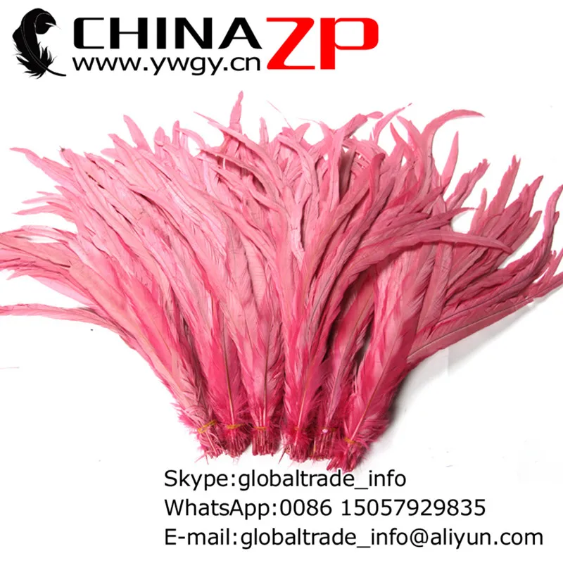 

CHINAZP Factory 100pieces/lot Size 30~35cm Selected Prime Quality Fully Dyed Light Pink Rooster Tail Feathers