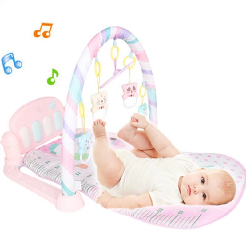 

In stock baby game pad multi-function with light music piano fitness frame baby sleeping climbing mat and rattle toys