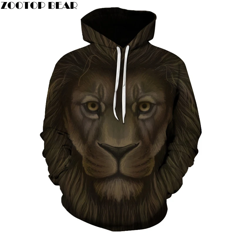 Animal Hoodies Lion 3D Sweatshirts 2017 Men Women Tracksuits Unisex