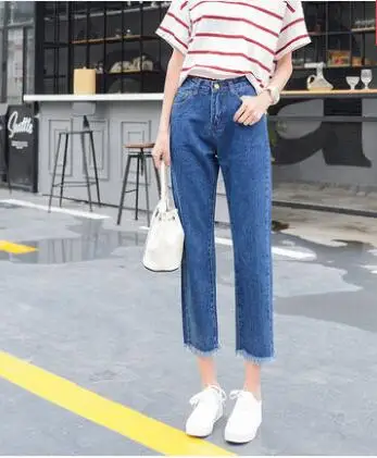 Los nuevos pantalones vaqueros flojos mujeres nueve puntos pantalones la pierna pantalones de cintura alta de gran tamaño era delgada recta pelo recto pantalones|loose womanloose jeans - AliExpress