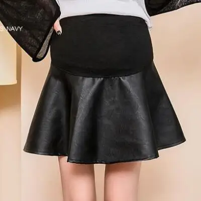 Черный PU для беременных юбки модные уход живота короткая юбка с эластичной резинкой на талии Одежда для беременных юбки для беременных - Цвет: Черный