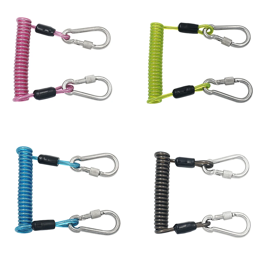 Stainless Steel Spiral Coil Lanyard Scuba Diving Underwater Emergency Carabiner Accessories for Diving Outdoor Climbing Colorful