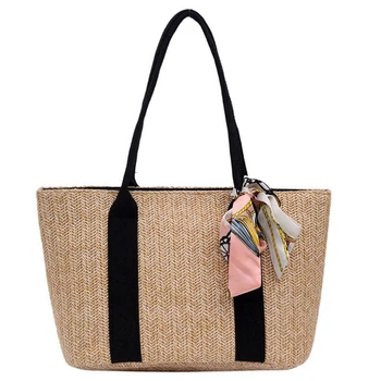 

Casual Big Bag Female New Fashion Large Capacity Scarves Straw Bag Simple Hand Bag Shoulder Bag