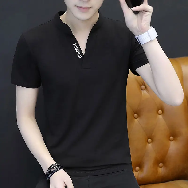 

Mandarin collar Simple Fashion basic Solid Polo shirt Men 2019 Summer Hipster kpop business creative polo shirt homme man tops
