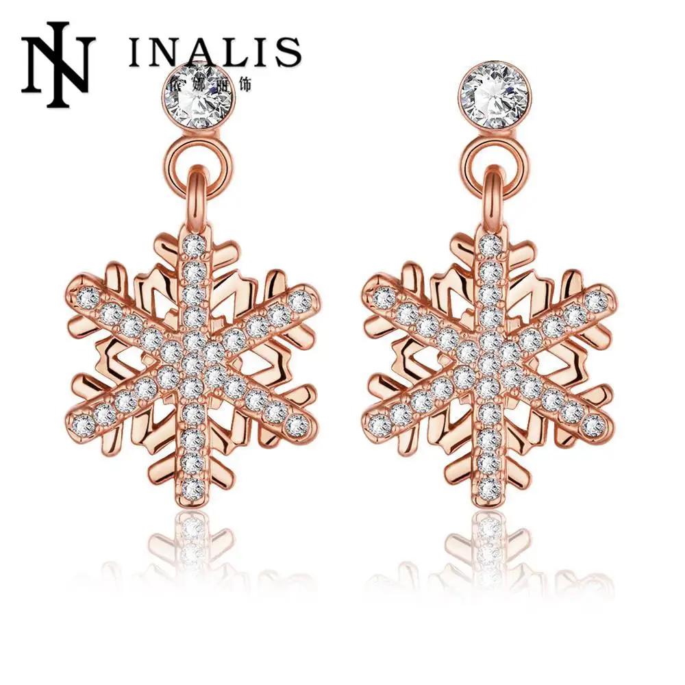 

Classic Swarovski Crystal Snowflake Bijoux Statement Drop Earrings For Women GoldPlated Pendientes Mujer E1033-B