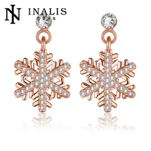 Classic Swarovski Crystal Snowflake Bijoux Statement Drop Earrings For Women GoldPlated Pendientes Mujer E1033 B