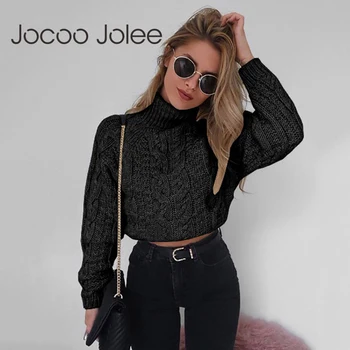 

Jocoo Jolee Sexy Turtleneck Sweater Winter Women Vintage Twisted Knitted Pullover Long Sleeve Sexy Thick Short Knitwear Sweater