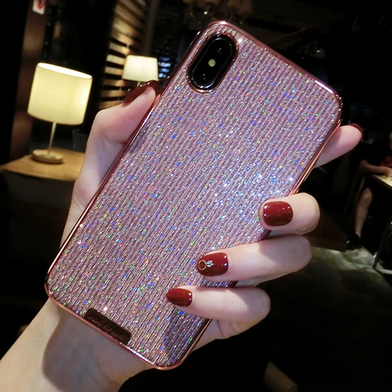 

For iPhone X Case Glitter Bling Shinning Plating Soft Back Cover For iPhone 8 Case Fashion For iPhone 6 6S 7 8 Plus X XR XS Max