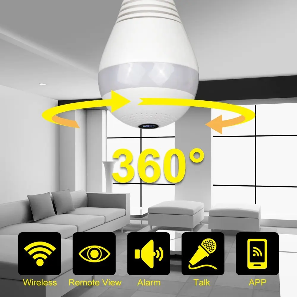 960P 360 Degree font b Wireless b font IP Camera Bulb Light FishEye Smart Home CCTV