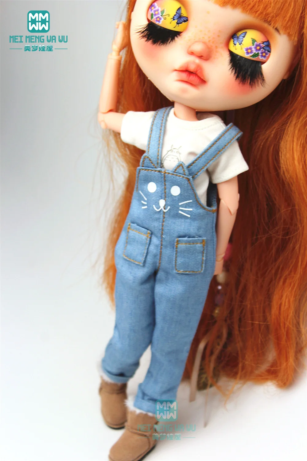 Blthy одежда мода кошка нагрудник розовый деним синий для Blyth Azone 1/6 куклы аксессуары