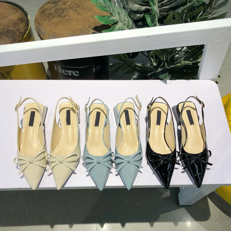 

Boussac Sexy Pointed Toe Bowtie Slingbacks Sandals Women Patent Leather High Heel Sandals Women Buckle Strap Ladies Shoes B0203