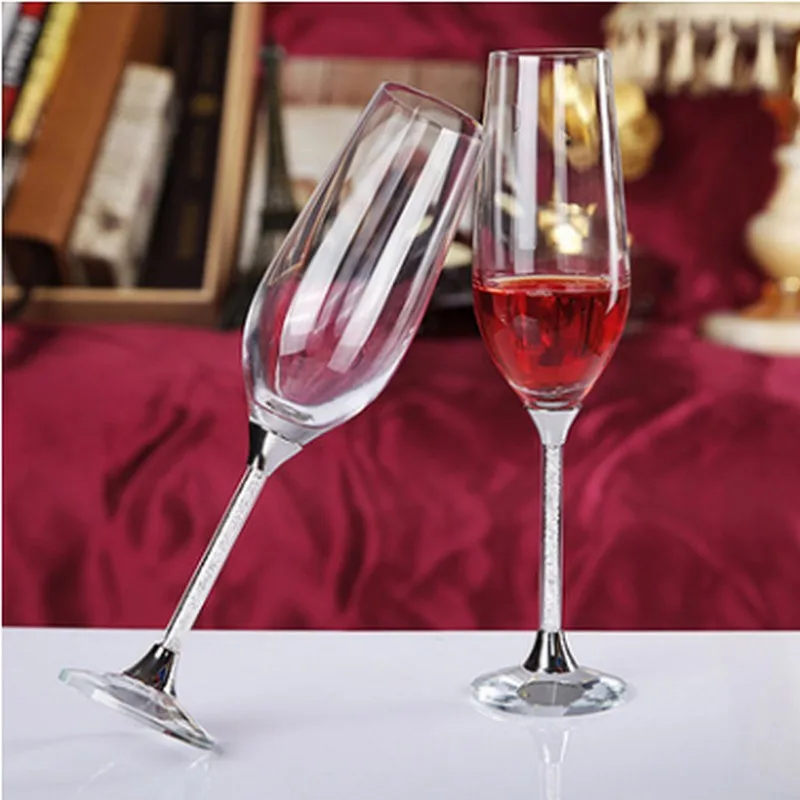 Image 2 Pieces Set Goblet Champagne Flute Glass Crystal White Wine Glasses For Vodka Cups Sparkling Stemware Shot Glass Vidro
