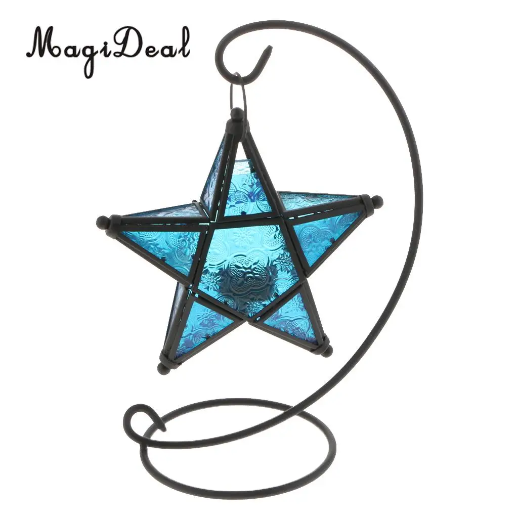 MagiDeal MOROCCAN CANDLE HOLDER MOROCCO STYLE HANGING STAR TEA LIGHT GLASS LANTERN LAMPSHADE - HOME BAR PUB CAFE