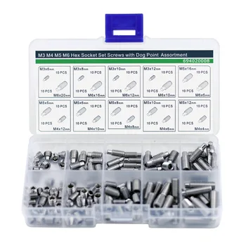 

Hex Socket Set Screws with Dog Piont Assortment Kit,Stainless Steel,200 pieces