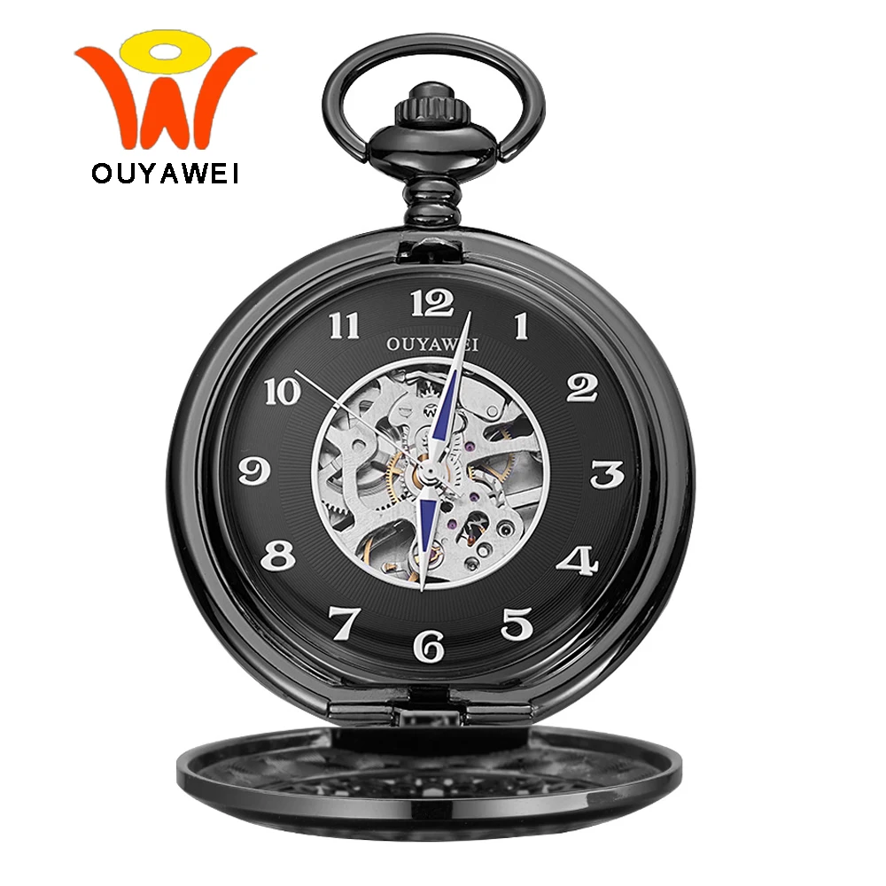 Ouyawei Black Skeleton Mechanical Pocket Watch With Chain Men Retro Blue Hands Hand Wind Clock Necklace Pocket & Fob Watches Ouyawei Black Skeleton Mechanical Pocket Watch With Chain Men Retro Blue Hands Hand Wind Clock Necklace Pocket & Fob Watches