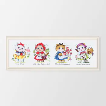 

Fishxx Printed on Canvas DMC Counted Chinese Cross Stitch Kits Cross-stitch set Embroidery Needlework Fairy cat cartoon princess