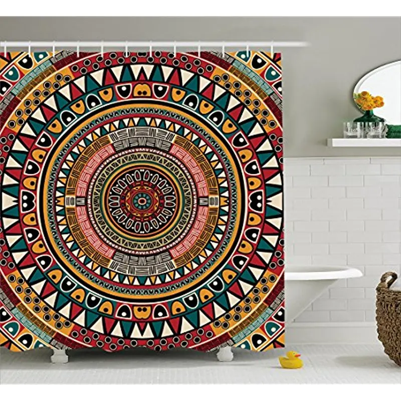 Vixm Tribal Decor Shower Curtain African Folkloric Tribe Round Pattern
