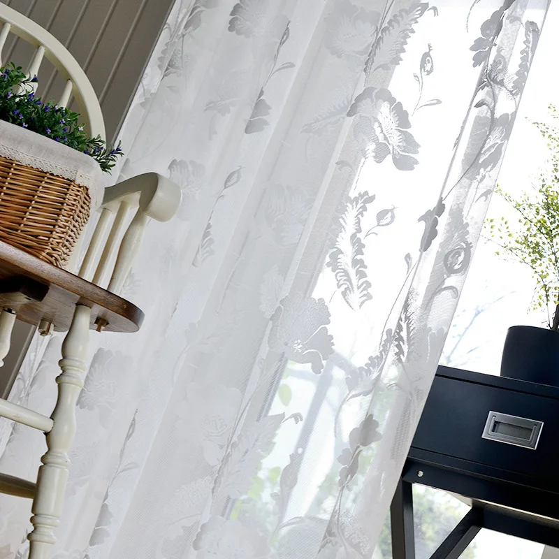 Diseño Floral blanco Jacquard pura de paneles para Windows Cortina para la sala dormitorio Rideau cenefa Cortina WP101 * 30