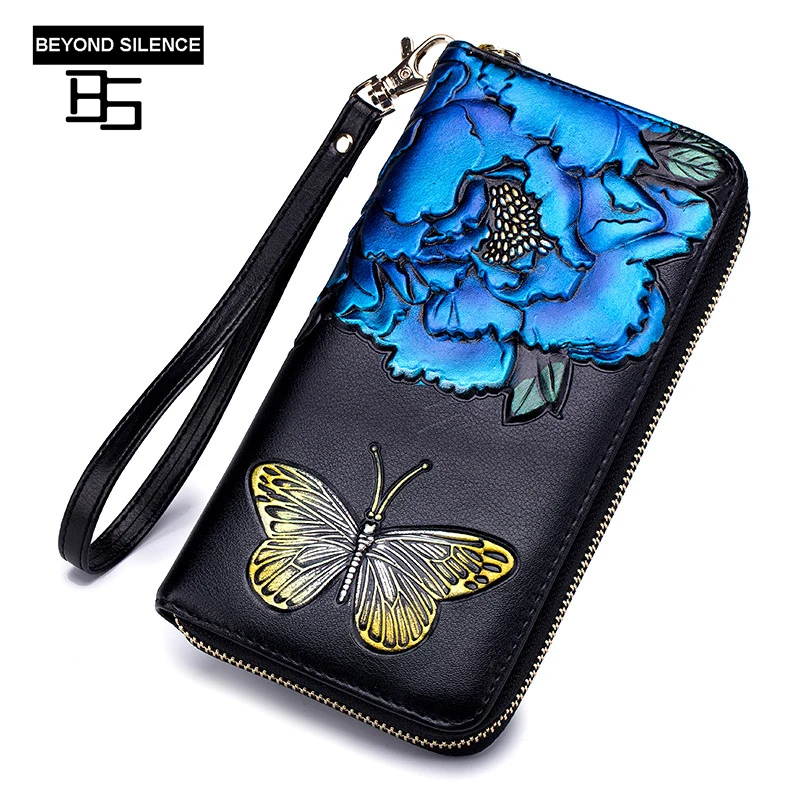 

Long Purse for Women Genuine Leather Rfid Blocking Wallet Retro Style Zipper Card Holder Purse Clutch Handbag for Lady