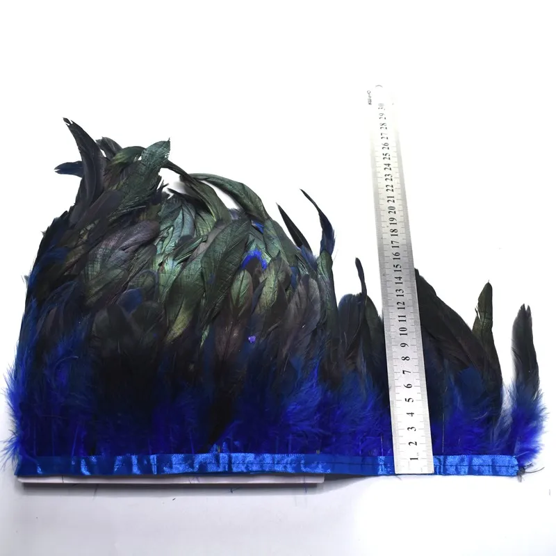 Royal blue 10 метров в длину, 13-18 см, натуральный петух, перо, отделка, бахрома, окрашенная, с атласной лентой, лента для юбки, перья для рукоделия - Цвет: Royal blue